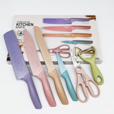 China 2020 Viable New Style 6 Piece Color Wheat Straw Set Stainless Steel Cutter Set Kitchen Knife Fruit Knife for sale