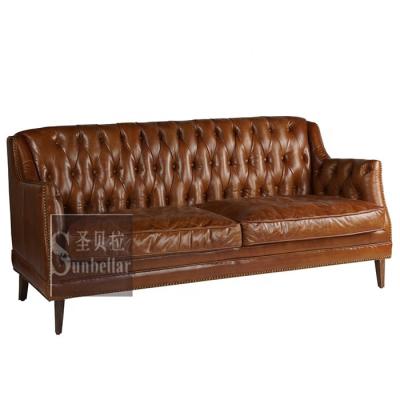 China Retro Vintage American Chesterfield Tufted Sofa Buttons Back Genuine Leather Sofa Set 123 For Living Room Hotel Clubs And Office for sale