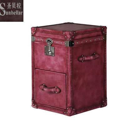 China Universal Decoration American Cabinets Living Room Vintage Sofa Corner Table Storage Trunk Antique Leather Coffee Table for sale