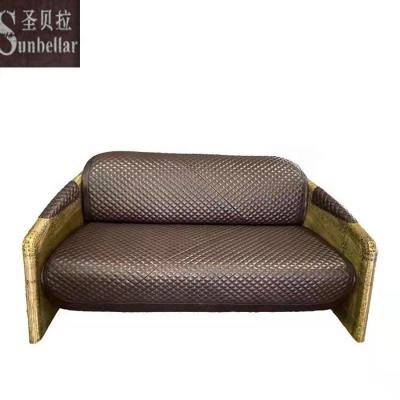 China Loveseat Furniture Aluminum Industrial Aviation Aviator Sofa 100% Real Leather Industrial Brass Armrest Sofa Set For Living Room Hotel for sale