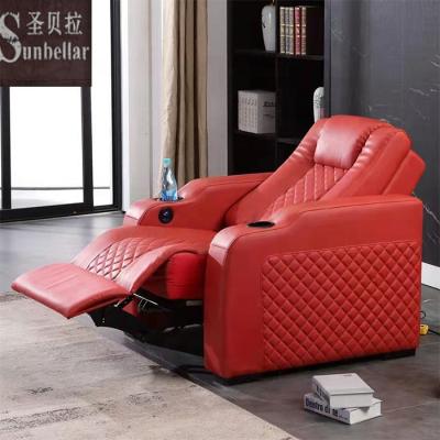 China 2021 New Design Convertible Recliner Modern Leather Sofa Living Room Red Leather Reclining Sofa Chair With USB LED Cup Holder Home Theater for sale