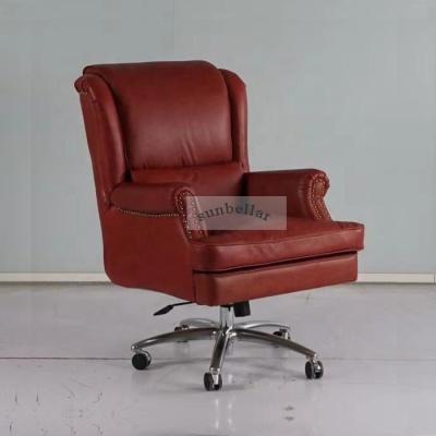 China Foshan Furniture Custom Vintage Grain Red Wing Top Leather Back Swivel Chair Luxury Executive Office Chair For Boss Home Office for sale