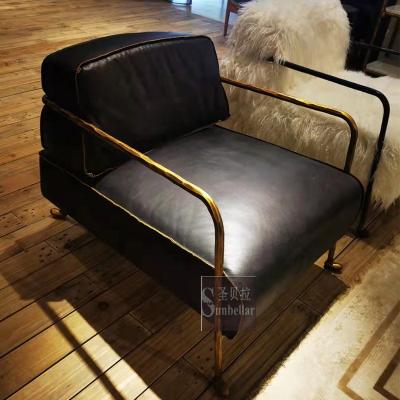 China Retro Vintage Metal Frame Black Leather Forged Armchair Tufted Club Accent Side Chairs with Arms for Living Room Tufted Lounge Chair for sale