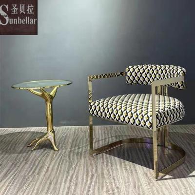 China Cooling Luxury Lounge Chairs Modern Fabric Velvet Gold Stainless Steel Armchair Home Accent Leisure Chair For Hotel VIP Lobby Room for sale