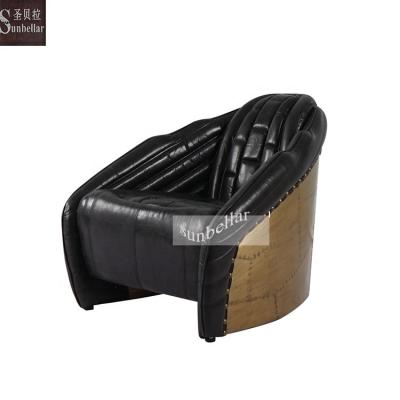 China Antique genuine leather aluminum chaise Tomcat aviation aviator furniture armchair black super comfortable leather sofa chair retro for sale