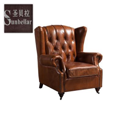 China Living Room Furniture Sofa Single Seat Luxury Leather Tufted Home Sofa Chair Tufted Buttons Back Armchair For Old Man for sale