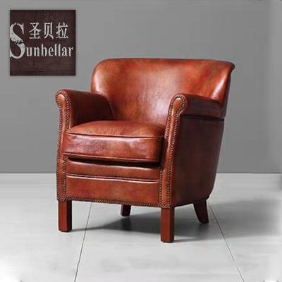 China Design comfortable luxury armchair leisure genuine leather chair for living room hotel project guest room sofa chair for sale