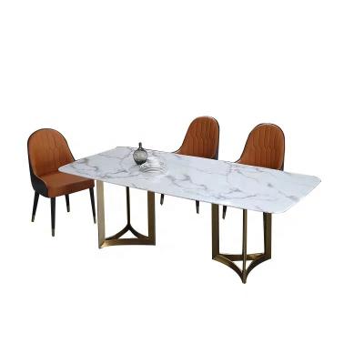 China Modern Marble Steel Extendable Dining Set Dining Table Set with 6 Chairs Restaurant Table and Chairs for Wedding and Events for sale