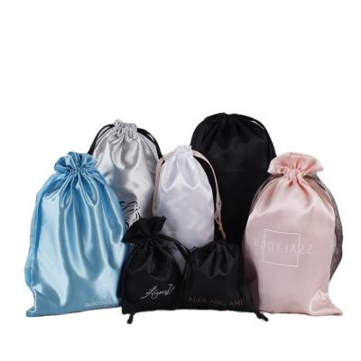 China Custom OEM Satin Wigs Cloth Gift Package Cosmetic Hair Bag Satin Packaging Drawstring Storage Or Bag With Rope for sale