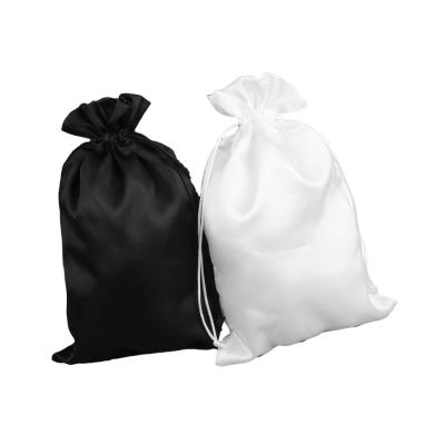 China Bolsa De Satin Scam Borla 20*30cm Beige Silk Satin Drawstring Bag Black Virgin Virgin Hair Hair Packaging Bag Storage Or Bag Of Wigs for sale