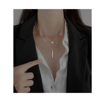 China Fashionable Double-Layer Square Band Diamond Round Necklace Female Collarbone Instant Collar for sale