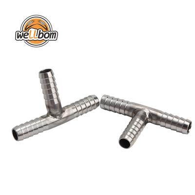 China Sustainable Stainless Steel 8mm T Shape Pipe Barb Fitting Beer Hose Connector 3 Way Fittings Barrel Coupler Adapter for sale