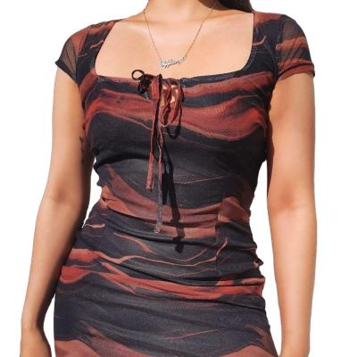 China 2022 Anti-wrinkle New Design Printed Bodycon Mini Dress Short Sleeve for sale