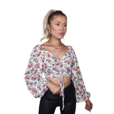 China New Breathable Design Best Selling Retro Printed Long Sleeve Top Short Crop for sale