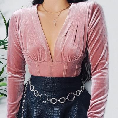 China Anti-Wrinkle New Arrival Velvet Binding Long Plunge Crop Top for sale