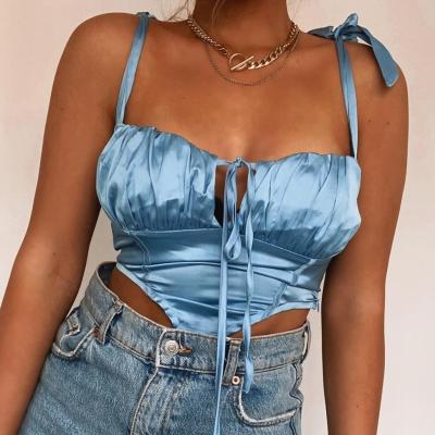 China 2022 Anti-wrinkle Tender Women's Ruched Cup Satin Crop Top for sale