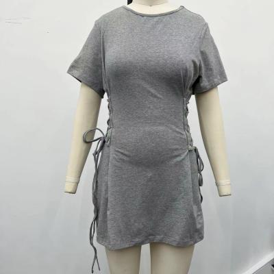 China Anti-Wrinkle Success Fashion Side Eyelet Tie Details Short Sleeve Tank Top for sale