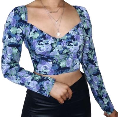 China 2022 Anti-wrinkle Sweetheart Stretching Print Long Sleeve Crop Top for sale