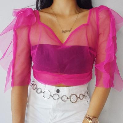 China Anti-wrinkle New Arrival Organza Tie Back Crop Top for sale