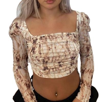 China 2022 Wholesale New Anti-Wrinkle Trending Copy Longsleeve Mesh Crop Top for sale