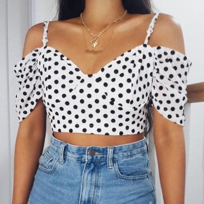 China Best Seller Fashion Polka Dot Off The Shoulder Crop QUICK DRY Top for sale