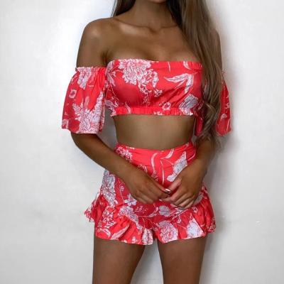 China Bardot Anti-Static 2022 Culture Newcomer Print Top And Short Co Ord for sale