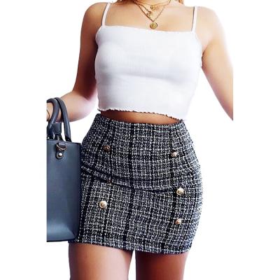 China Wholesale best selling breathable tweed mini skirt with gold buttons for sale