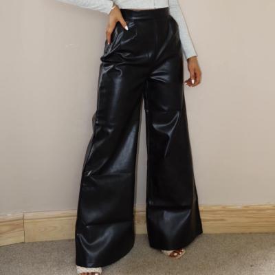 China 2022 Anti-Static Wholesale Popular PU Leg Pants Wide Leg Palazzo Pants for sale