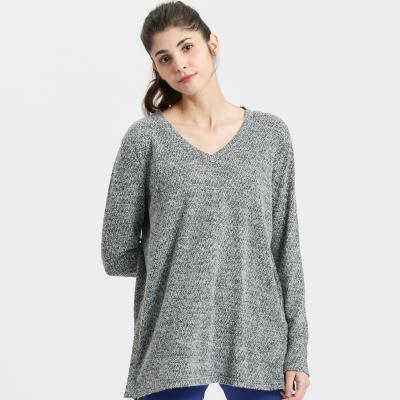 China Women's Anti-Shrink Loungewear Women's V-Neck Sleeve Tie Bottom Long Knit T-Shirt for sale