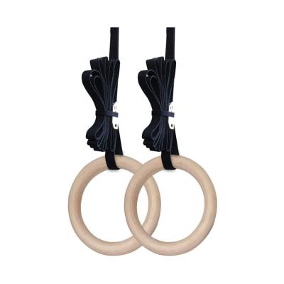 China Durable And Portable Hot Selling Adjustable Strength Training Wooden Gymnastic Rings With Straps for sale