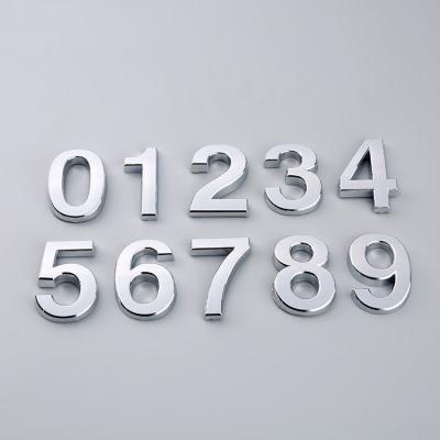 China Modern Modern Silver ABS Plastic Door Number Sign Hotel House Number Address Sticker Flat Sign for sale