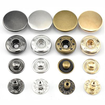 China Viable Custom Brass Round Logo 4 Part Spring Snap Button For Clothes Garment Accessories for sale