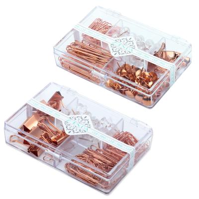 China Office School Rose Gold Acrylic Creative Organizer Stationery Gift Box Set Office Stationery Set Mini Paper Clips Binder Clips for sale