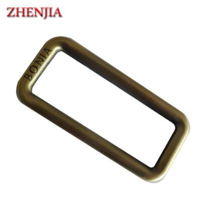 China Handbag Metal Rectangle Ring For Handbags With Customer's Engraved Logo for sale