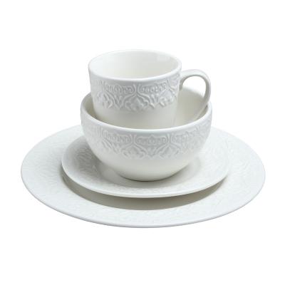 China Viable Manufacturer Directly Supply Diamond Embossed White Porcelain Dinnerware for sale