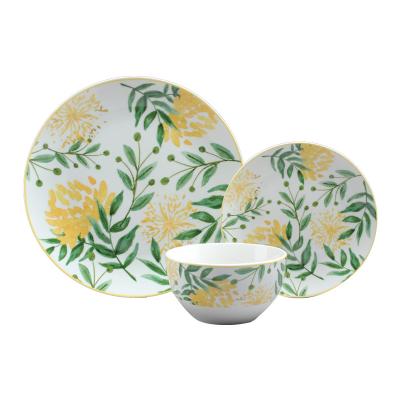 China Wholesale 16PCS Viable Floral Plants Ceramic Dinner Set With Decal Porcelain Fine Dinner Set for sale