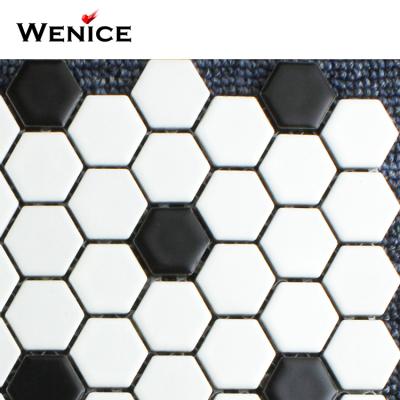 China White And Black Ceramic Bathroom Hexagon Mosaic Slabs Flooring Made In Porcelain for sale