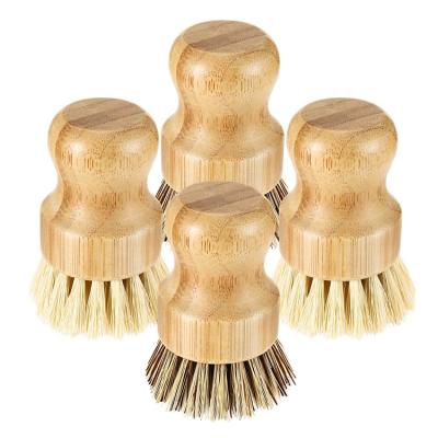 China OEM Sustainable Sisal Fiber Natural Bamboo Pot Detergent Dish Bamboo Kitchen Scrub Cleaning Brush for sale