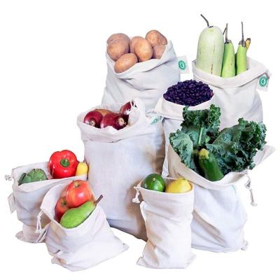 China Reusable Single Handled Ecology Eco - Friendly Fabric Produce Bags Organic Fresh Vegetable Packaging Bags Cotton for sale