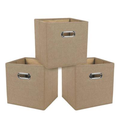 China Sustainable Household Cubby Cubes Foldable Organizer Metal Oval Handles Cloth Cube Storage Barrels for sale