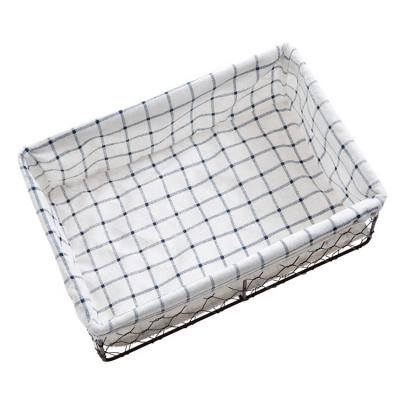 China Universal Wire Mesh Basket Storage Box Fabric Liner Stackable Storage Household Bathroom Organizer for sale