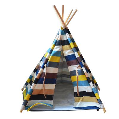 China Breathable Removable And Washable Stripe Pet Facilities Teepee Pet Play House Dog Play Tent Cat /Dog Bed (Including Mat) for sale