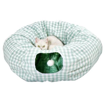 China Interactive Pet Cat Play Tunnel Pet Toys Cat Collapsible Cats Amusement Tunnel with Removable Plush Cushion for sale