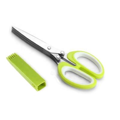 China Multifunctional PP+TPR Stainless Steel Kitchen Scissors Shredded White Onion 5 Layers Cut 5 Blades Herb Scissors for sale