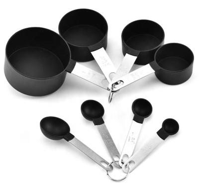 China 8 Pcs Stackable Black Plastic Viable Measuring Cups Cooking Tool Kit for sale