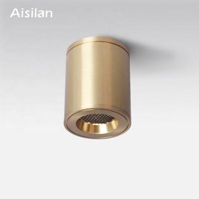 China Aisilan UL Mediterranean Ceiling Surface Honeycomb Canopy Brushed Gold Color Brass Frame Cylinder COB LED Downlight for sale