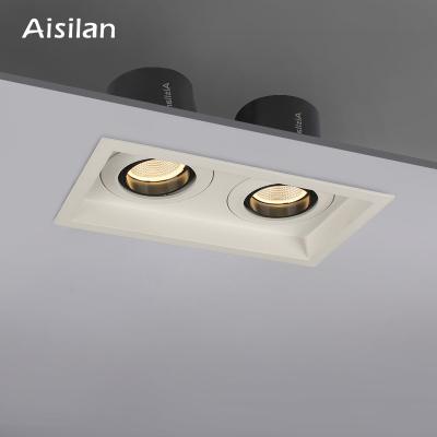 China Anti Glare High Radiation Aisilan Square For Living Room 3 Bedroom 2 1 Head COB Led Recessed Downlight Spotlight for sale