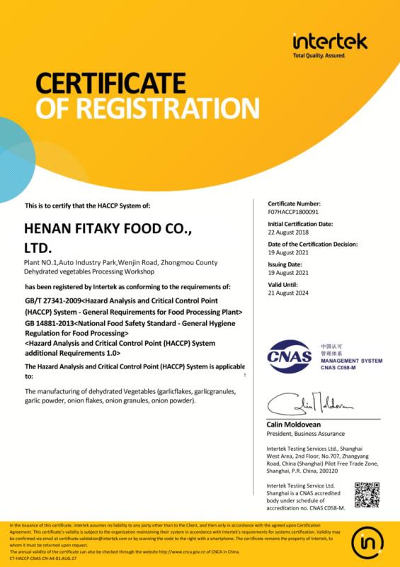 HACCP - Henan Fitaky Food Co., Ltd.