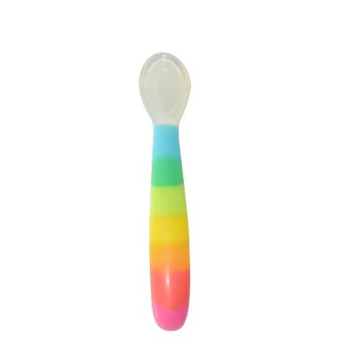 China Rainbow BPA Free Silicone Safe Baby Feeding Spoon Custom Silicone Products for sale