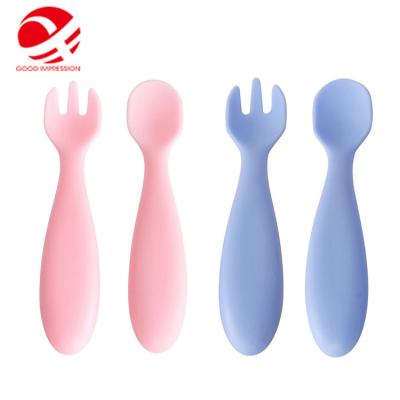 China BPA Free Eco-Friendly Silicone Baby Training Spoon And Fork Feeding Set for sale